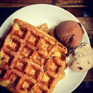 Belgian Waffles with delicious house made ice-cream! at Terrasen Cafe in Hyderabad