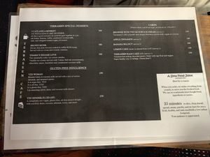 Dessert menu at Terrasen Cafe in Hyderabad