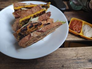 Omelette (chickpea) sandwich at Terrasen Cafe in Hyderabad
