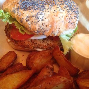 chickpea burger in 7-grains bread at Flower Burger - Viale Vittorio Veneto in Milan