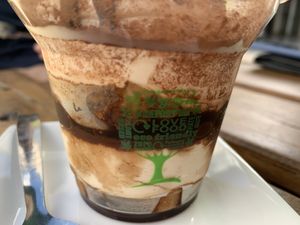 Tiramisu in biodegradable packaging  at BuenaVida Vegan in Tenerife