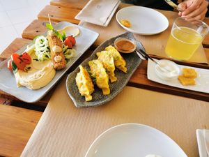 Gyōza on the right, croquettes on the left at BuenaVida Vegan in Tenerife
