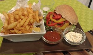 Tofu and seaweed burger at BuenaVida Vegan in Tenerife