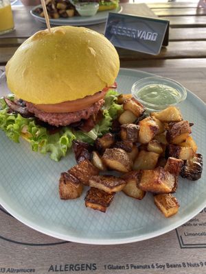 Special beyond meat burger  at BuenaVida Vegan in Tenerife