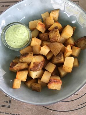 Roast potatoes served with their home-made aioli.  at BuenaVida Vegan in Tenerife