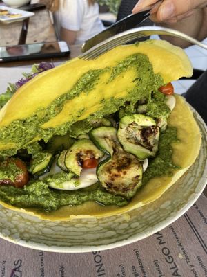 Peeking inside the crepe. It was goood  at BuenaVida Vegan in Tenerife