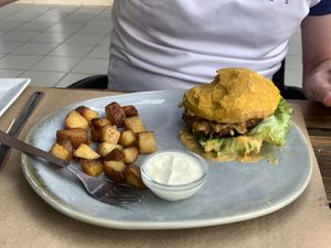 Vegan beyond meat burger  at BuenaVida Vegan in Tenerife