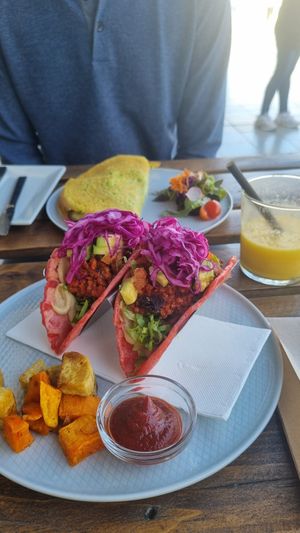 Tacos and savoury pancake at BuenaVida Vegan in Tenerife