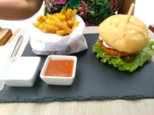 spicy burger! at BuenaVida Vegan in Tenerife