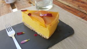 Raw vegan Mango Peach Cheesecake at BuenaVida Vegan in Tenerife
