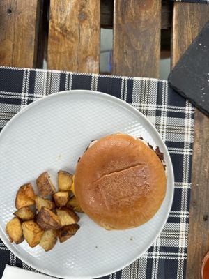 Smashed Truffle burger with cheese   at BuenaVida Vegan in Tenerife
