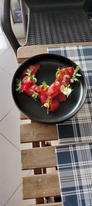 Carpaccio di anguria....super!!!! at BuenaVida Vegan in Tenerife