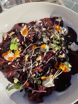 Betroot carpaccio  at BuenaVida Vegan in Tenerife