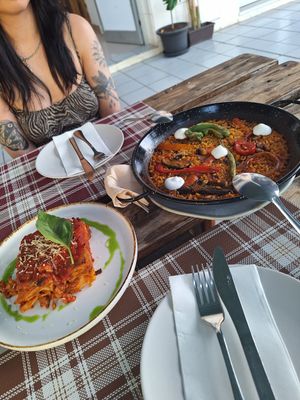 Lasagne and Vegetable paella at BuenaVida Vegan in Tenerife