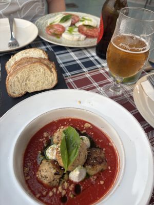 No meatballs, bread, caprese salad  at BuenaVida Vegan in Tenerife