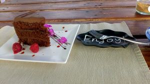 Beautiful chocolate cake   at BuenaVida Vegan in Tenerife