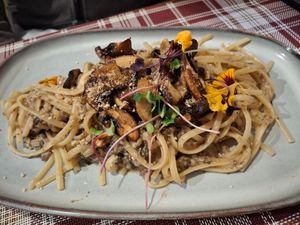 January 2026 - mushroom linguine at BuenaVida Vegan in Tenerife