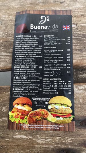 English menu  at BuenaVida Vegan in Tenerife