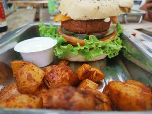 Beyond meat burger! at BuenaVida Vegan in Tenerife