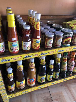 Vegan sauces at Dtrairatanrap ร้านอาหารเจ กวนอู in Chiang Mai