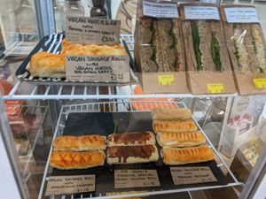 Savoury pastries and sandwiches at Sunrise Organics in Bournemouth