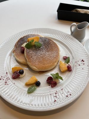 Gluten free pancakes. I skipped the ice cream and got more fruits instead.  at 8ablish in Tokyo