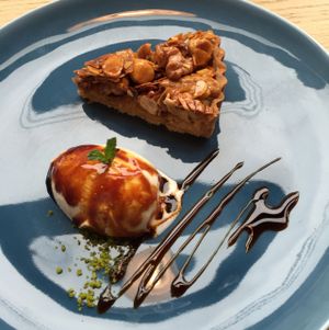 caramelised nut tart with soy vanilla ice cream  at 8ablish in Tokyo