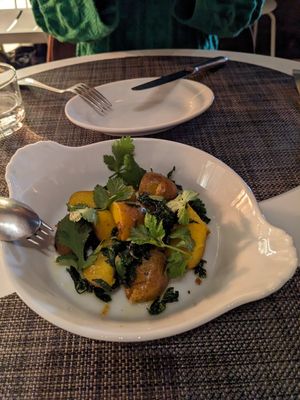 Potatoes with cilantro and kale at 8ablish in Tokyo