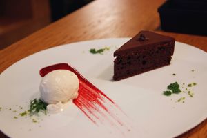 Vegan gateau chocolate with ice cream at 8ablish in Tokyo