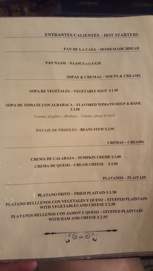 Menu at Paladar Sol y Son in Trinidad