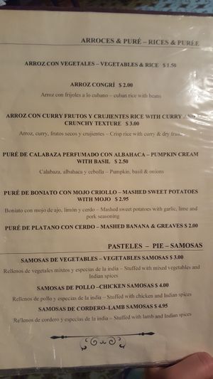 Menu at Paladar Sol y Son in Trinidad