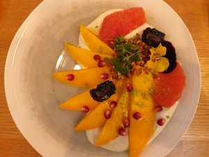 Mango with cashew cream at Le Potager de Charlotte in Paris
