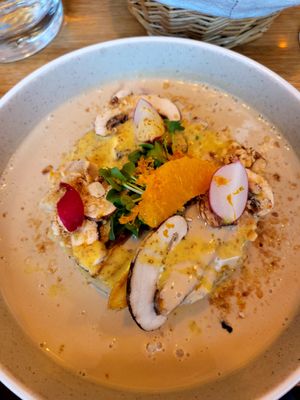 Hazelnut mashed potatoes (rooibos and tamari cream with brightness from Orange is superb) at Le Potager de Charlotte in Paris