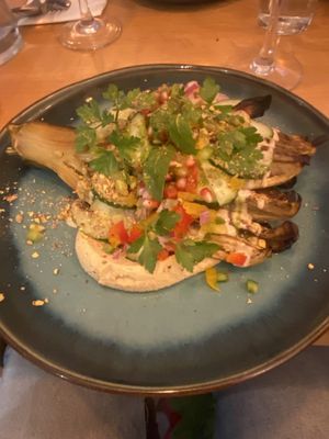 Humus eggplant and pommgranate  at Le Potager de Charlotte in Paris