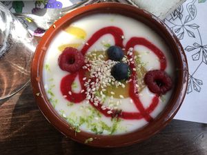 Soya cream with fruits at Le Potager de Charlotte in Paris