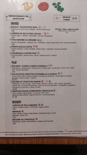 Menu at Le Potager de Charlotte in Paris