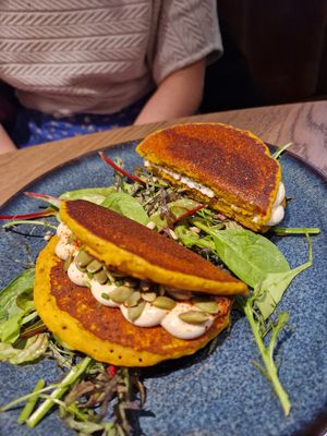 Chickpea and rice savoury waffle pancake at Le Potager de Charlotte in Paris