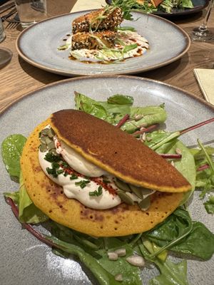 Chickpea crepe, and tofu in background. Highly recommend  at Le Potager de Charlotte in Paris