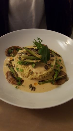 Risotto with green asparagus, mushrooms and cream at Le Potager de Charlotte in Paris