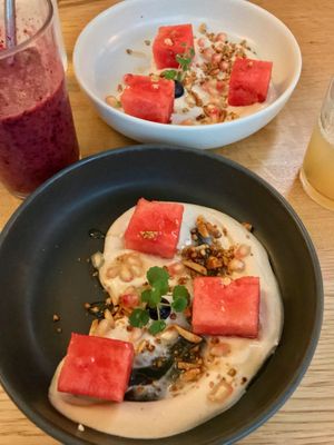 Watermelon with cashewnut cream at Le Potager de Charlotte in Paris