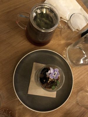 Evening herbal tea with luscious flowers. Tasted calm and soothing. at Le Potager de Charlotte in Paris