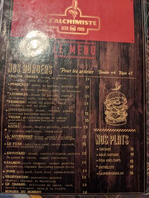 Menu of L'Alchemiste at L'Alchimiste in Lyon