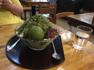 Vegan shaved ice cream with matcha and red beans at Ikigai Kakigori Cafe  in Quezon City
