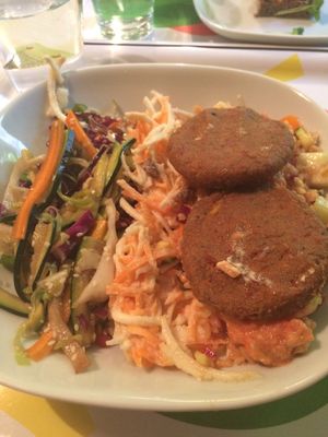 Large salad with veggie patties  at Shanti in Pula