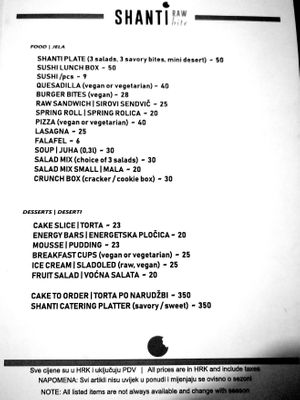 Menu 1 at Shanti in Pula