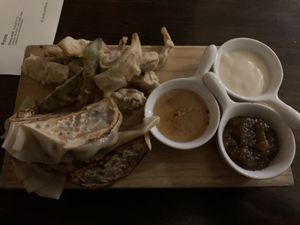 Tempura and gyoza  at El Buda Profano in Arequipa