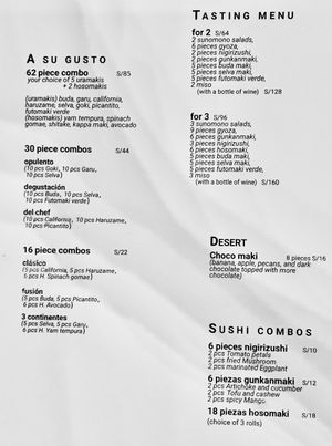 Menu page 2  at El Buda Profano in Arequipa