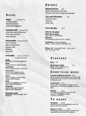 Menu page 1  at El Buda Profano in Arequipa