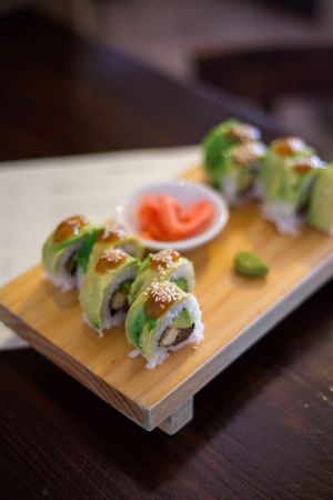 Avocado wrapped sushi, Goki at El Buda Profano in Arequipa