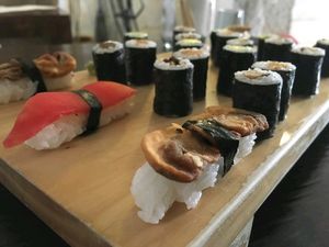 vegan nigiri with tomatoes and mushrooms  at El Buda Profano in Arequipa